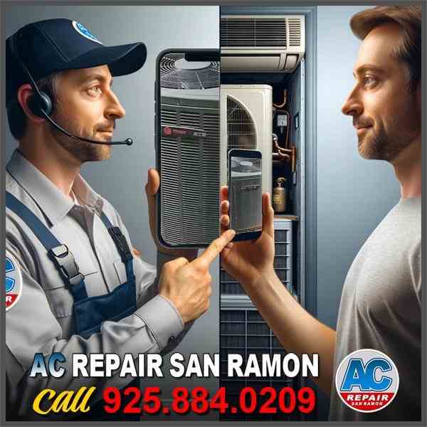 AC Repair San Ramon technician providing remote video diagnostic guidance to customer for air conditioning inspection
